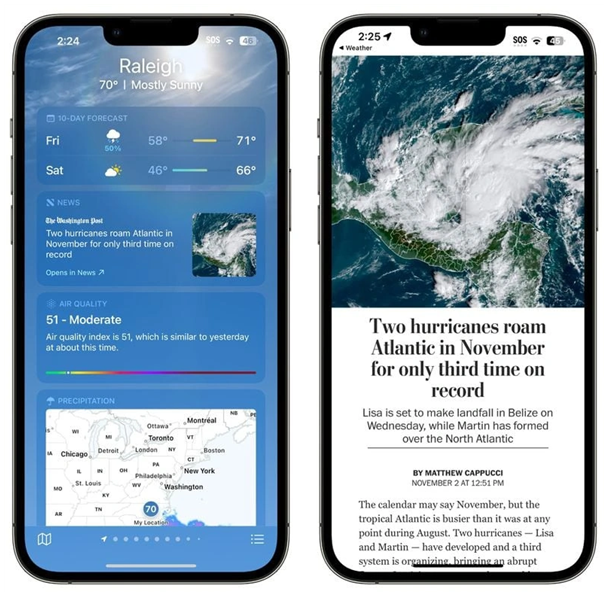 广南苹果14维修分享iPhone 14手机如何看天气时顺带看新闻 