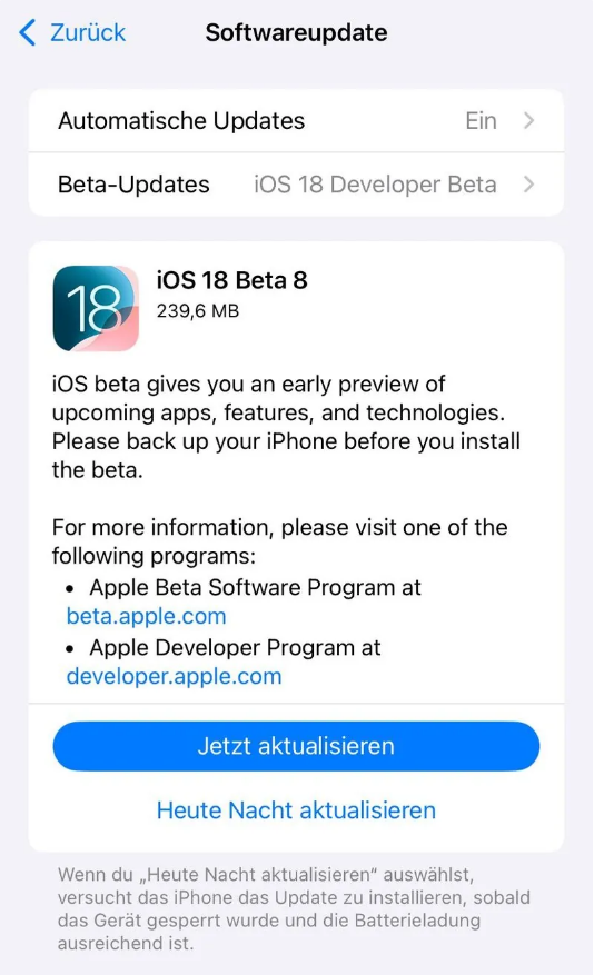 广南苹果手机维修分享苹果 iOS / iPadOS 18 开发者预览版 Beta 8 发布 